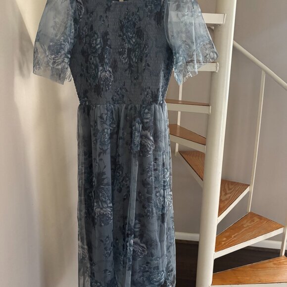 Baltic Born Josie Tulle Midi Dress, Dusty Blue Floral, Size M - Picture 4 of 4